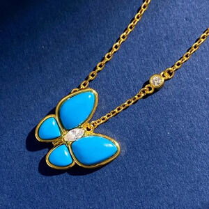 Alhambra Butterfly Sterling Silver Turquoise Pendant Necklace